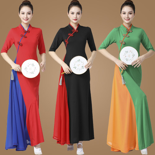 旗袍演出服广场舞舞蹈服身韵舞蹈