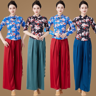 新款 长袖 跳舞 套装 民族古典秧歌服中老年大花舞蹈演出服广场舞服装