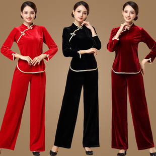 古典舞蹈演出服女表演跳舞衣 套装 秋冬新款 中老年金丝绒广场舞服装