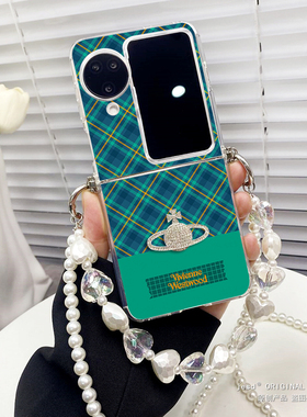 ins小众绿色格纹星球西太后适用oppofindn3flip手机壳手提挂绳OPPO软硅胶新款小折叠屏FindN2Flip保护套女款