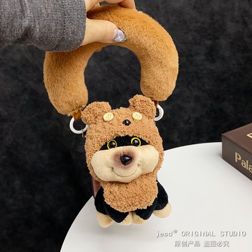 毛绒小熊帽子蜜蜂狗磁吸支架适用三星zflip765折叠屏n3flip手机壳purax小米mixflip2棕格纹pocket2荣耀vflip2