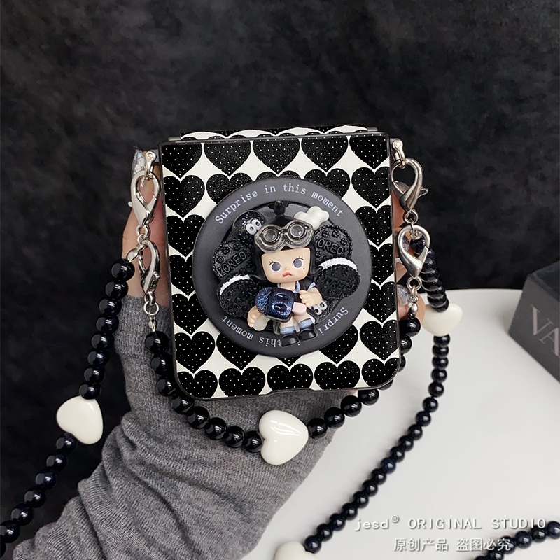 黑色波点爱心molly磁吸支架适用三星zflip567折叠屏purax手机壳荣耀vflip华为pocket2小米mixflip2新款n3flip