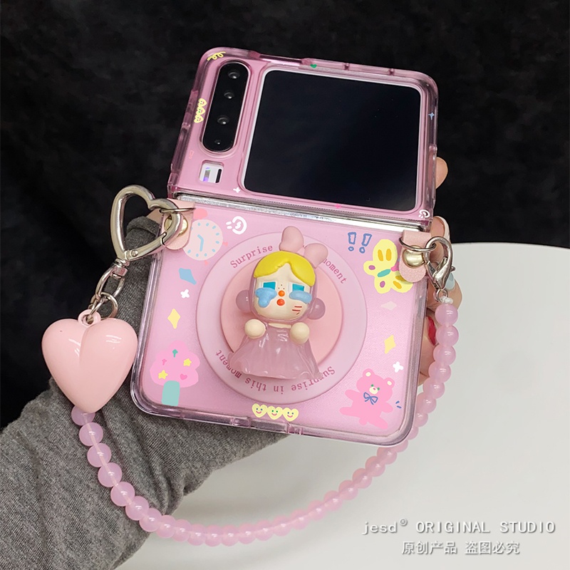 可爱立体哭娃磁吸支架带链条适用荣耀MagicVFlip2手机壳华为Pocket2/s折叠屏novaFlip新款PuraX典藏版保护套