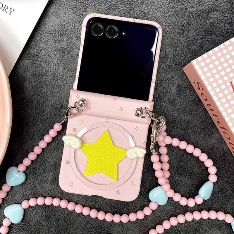 粉色美少女战士变身器适用摩托罗拉moto razr50ulta手机壳斜挎珠链条小折叠屏Razr50保护套超薄防摔新款挂绳