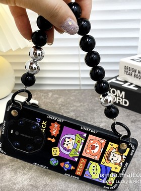 黑色巴斯适用于华为mate40RS保时捷MATE60手机壳mate30pro皮纹保护套MATE50手链斜挎挂绳女款20大师版