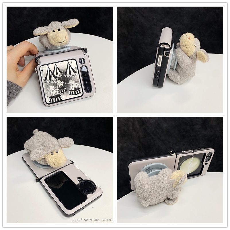 秋冬立体可爱毛绒绵羊磁吸支架适用华为purax手机壳n3flip荣耀vflip2三星zflip765折叠屏小米mix2新款pocket2