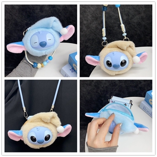 适用华为pocket2手机壳小米mixflip2保护套Pura X荣耀vflip折叠屏n3flip毛绒史迪仔耳机零钱包razr50/60ultra