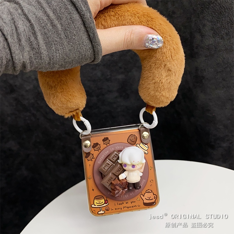 卡通棕色巧克力磁吸支架适用三星zflip7654折叠屏purax手机壳华为pocket2小米mixflip2保护套findn3flip