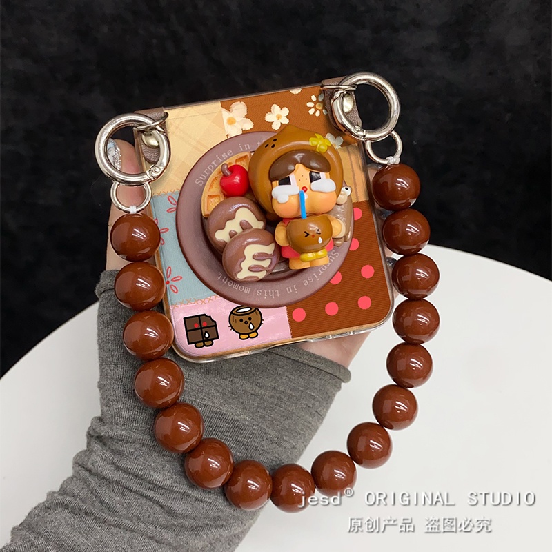 秋冬美拉德棕波点拼接适用三星zflip7折叠屏n3flip手机壳purax小米mixflip黑皮哭娃磁吸支架pocket2荣耀vflip