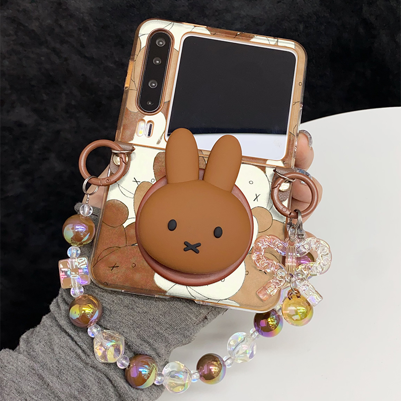 复古焦糖色黑皮米菲兔磁吸支架适用荣耀MagicVFlip2华为Pocket2/s折叠屏novaFlip新款PuraX典藏版阔屏手机壳