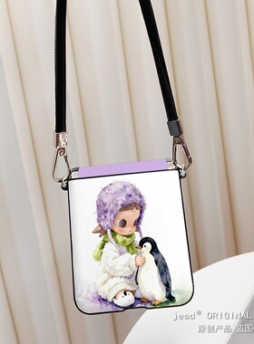 可爱紫色超萌小企鹅女孩适用三星zflip765折叠屏purax手机壳华为pocket2保护套n3flip小米Mixflip2荣耀vflip2