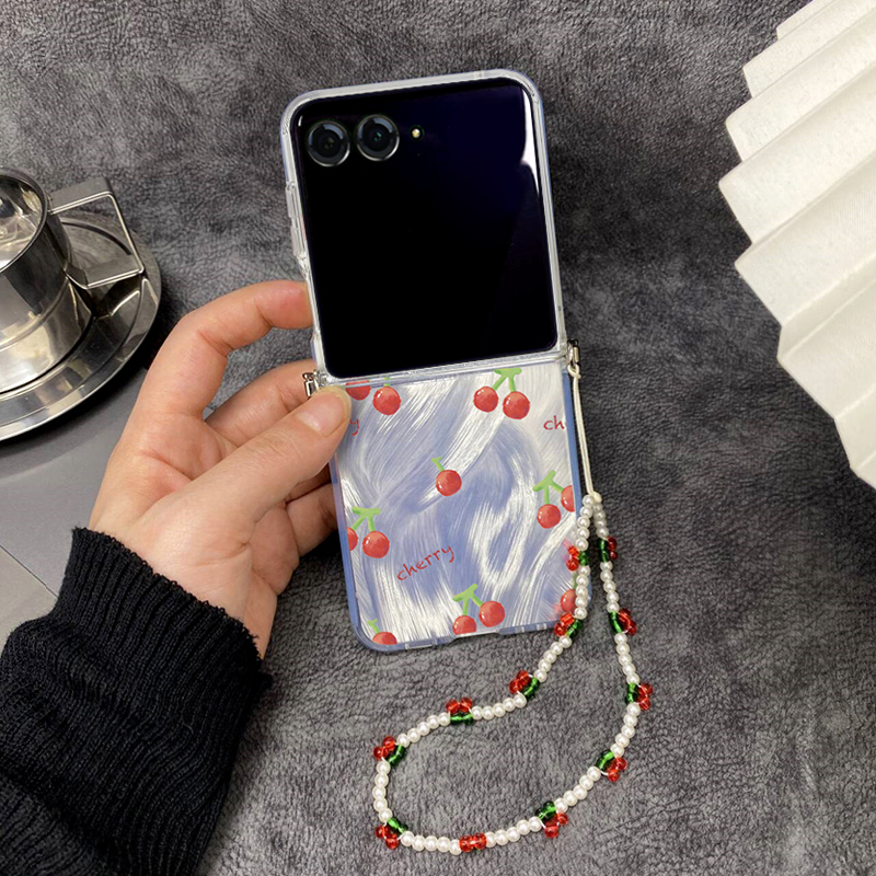 甜美波点红樱桃适用摩托罗拉moto razr50ulta手机壳折叠屏Razr50Ultra保护套超薄防摔软壳razr50新款手提挂绳