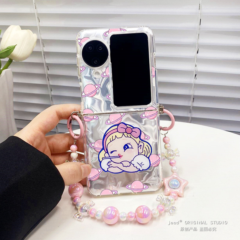 ins网红卡通棒棒糖少女支架适用oppofindn3flip手机壳OPPO新款小折叠屏FindN2Flip保护套甜美手提手机套挂绳