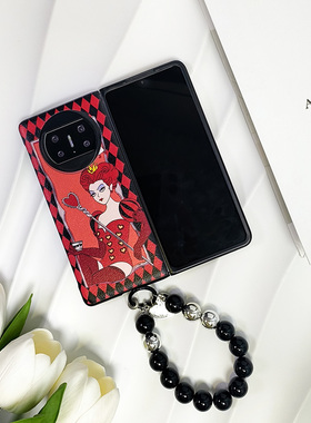 适用于华为Mate X3手机壳matex2典藏版折叠屏个性女款荣耀Magic VS皮纹V2保护套红色皇后斜挎手链