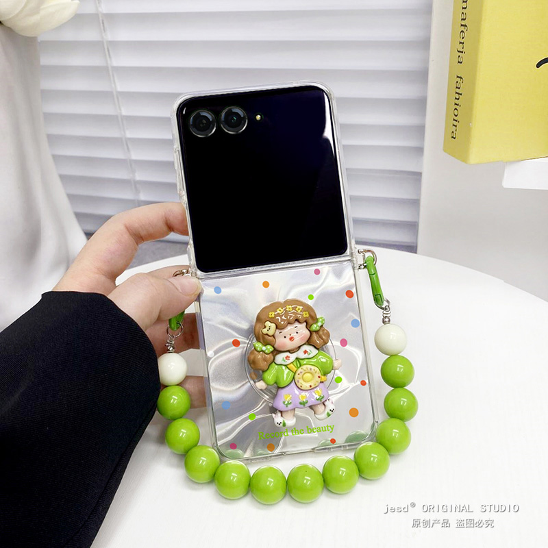 可爱卡通女孩支架适用摩托罗拉moto razr50ulta手机壳斜挎折叠屏Razr50Ultra水波纹保护套防摔razr50新款挂绳