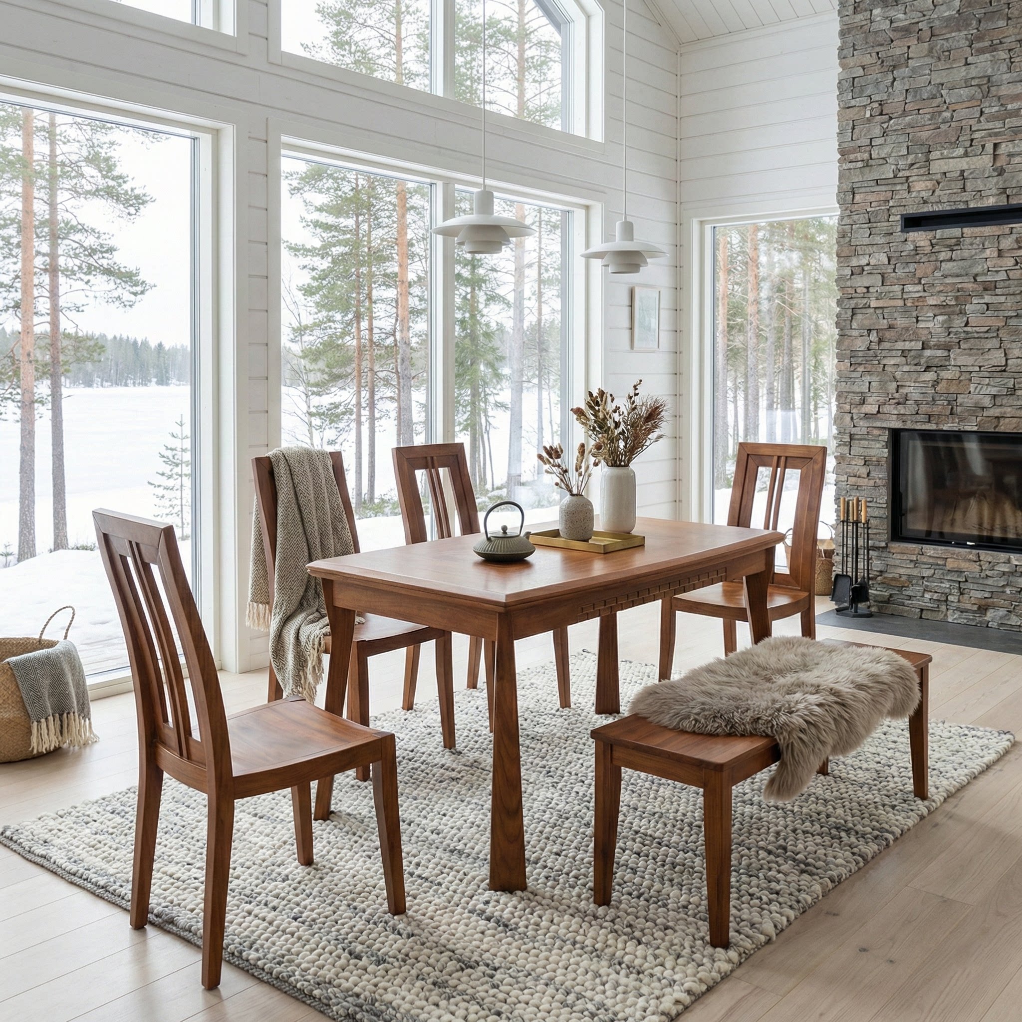 槟榔色东南亚风实木餐桌小户型桌台家用长饭桌椅组合实木家具