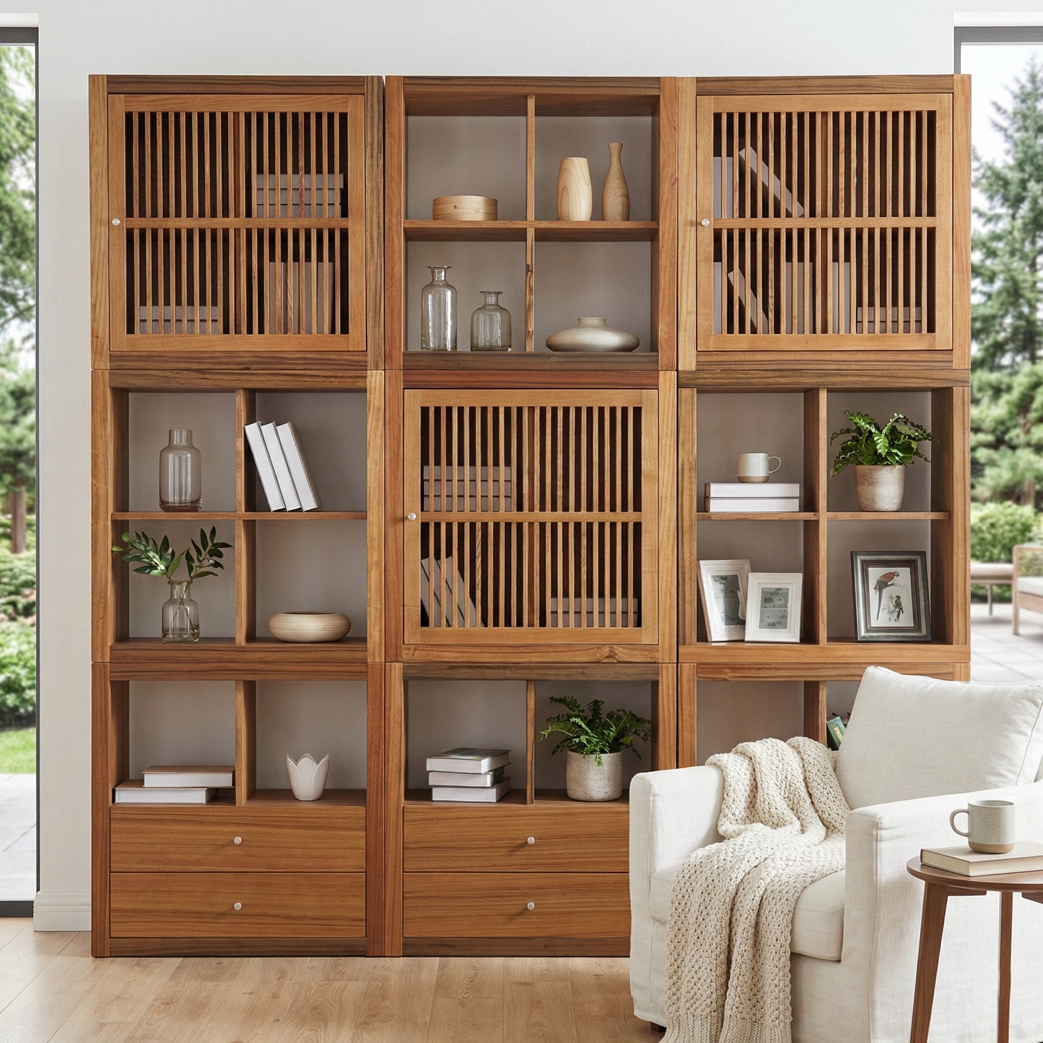 筑家东南亚风格家具实木书柜胡桃木槟榔色书柜书房家具书橱