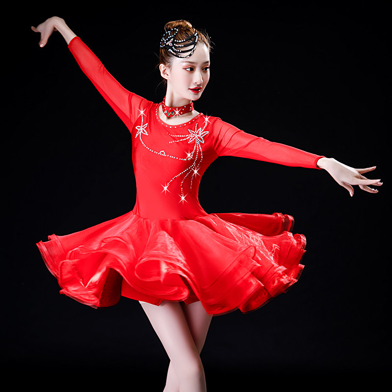 吉特巴连衣裙拉丁舞蹈服装三步踩女舞裙表演服比赛演出练功服镶钻