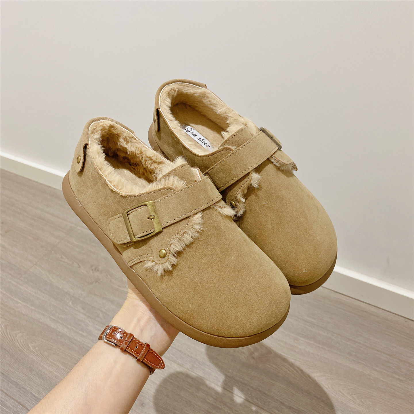 加绒魔术贴勃肯鞋毛毛鞋女2025冬季新款乐福鞋保暖平底鞋单鞋棉鞋,女鞋,深口单鞋,淘宝优惠券,粉丝福利购,淘宝优惠卷