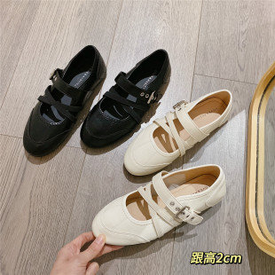 尖头搭扣交叉绑带单鞋女2026春季新款韩版软底平底浅口豆豆鞋女鞋
