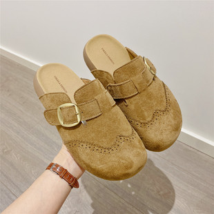复古搭扣勃肯鞋包头半拖女2026春季新款韩版舒适厚底松糕拖鞋女鞋