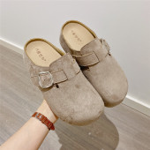 内增高厚底松糕拖鞋 新款 女 包头半拖女2026春季 复古舒适搭扣勃肯鞋