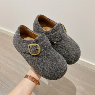 单鞋 厚底松糕豆豆鞋 女2025冬季 保暖棉鞋 新款 内增高搭扣加绒毛毛鞋