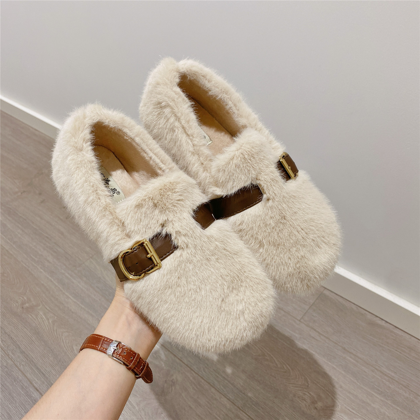 复古软底豆豆鞋2025冬季新款乐福鞋加绒保暖单鞋棉鞋平底毛毛鞋