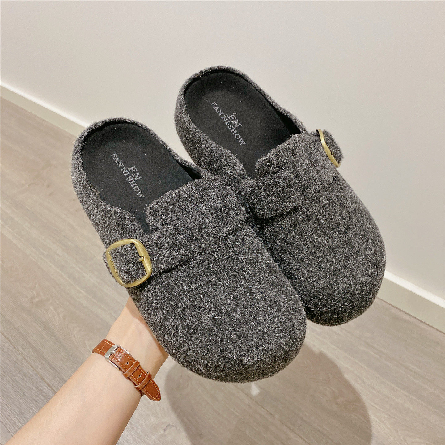 毛毛鞋搭扣包头半拖女外穿2025秋季新款韩版内增高懒人厚底拖鞋女,女鞋,包头拖,淘宝优惠券,粉丝福利购,淘宝优惠卷