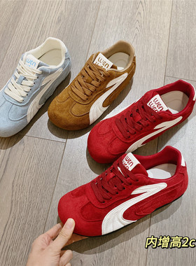 红色德训鞋系带板鞋2026春季新款韩版厚底松糕休闲学生运动鞋女鞋