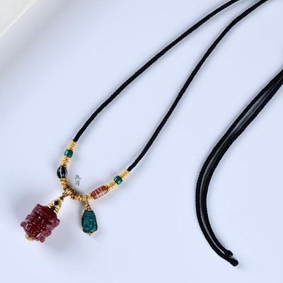 九筒出品24k金镶嵌绿松石项链