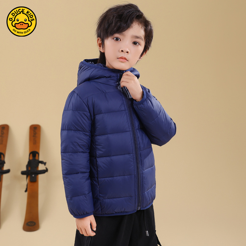 哈罗小黄鸭儿童轻薄短款羽绒服连帽白鸭绒外套中大童装男女童冬季