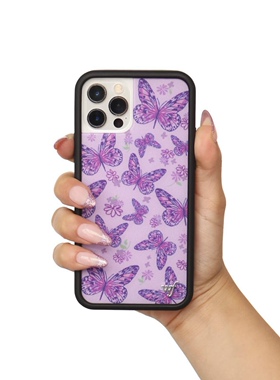美国wildflower适用iPhone13PROMAX 紫色蝴蝶 时尚WF防摔手机壳