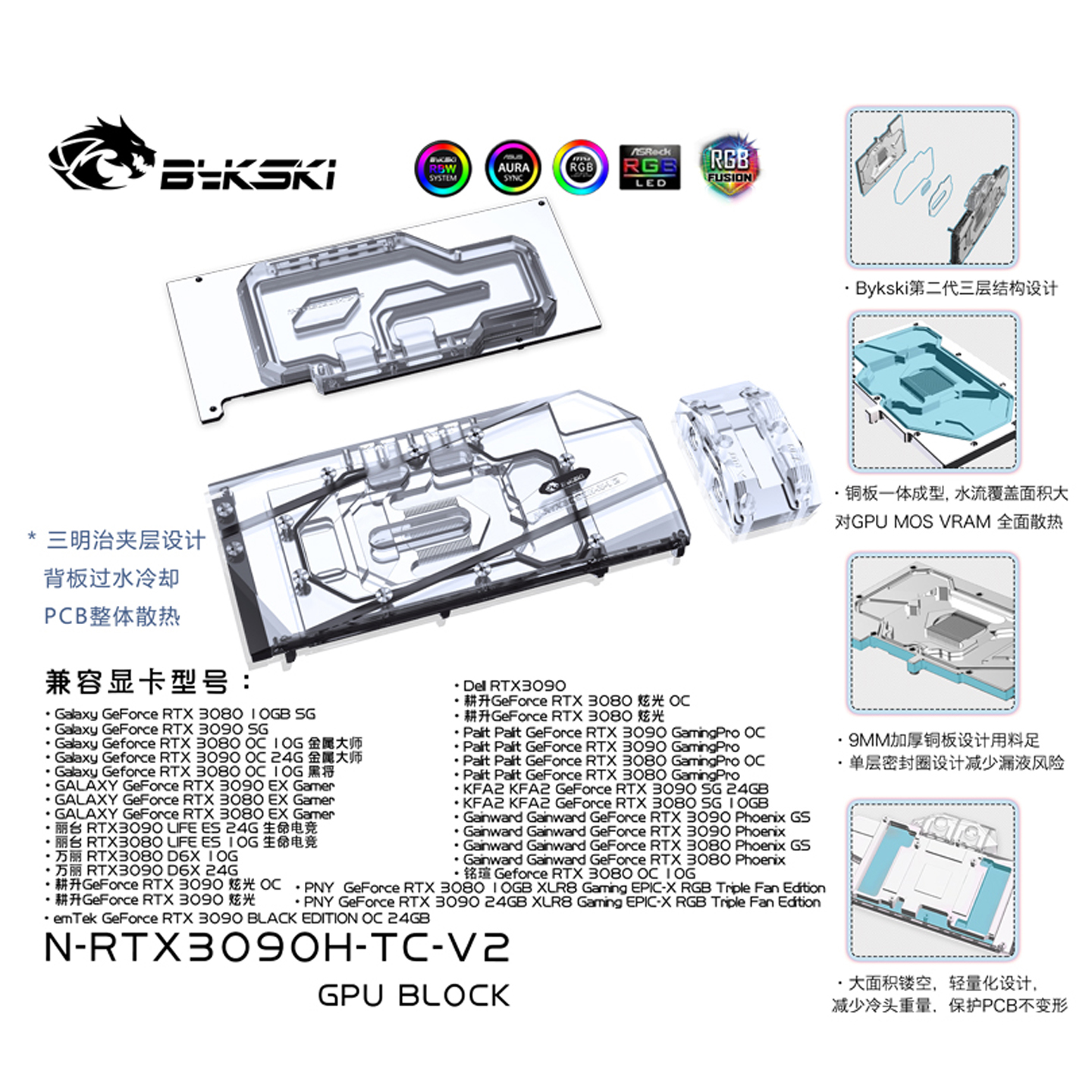 公版RTX3090/3080水冷头显存散热