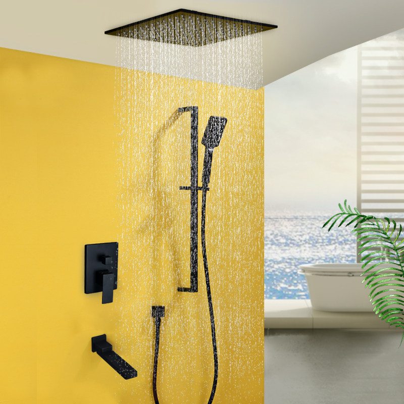 新款黑色暗装天花吸顶淋浴铜方形嵌入式隐形花洒喷头浴室洗澡沐浴