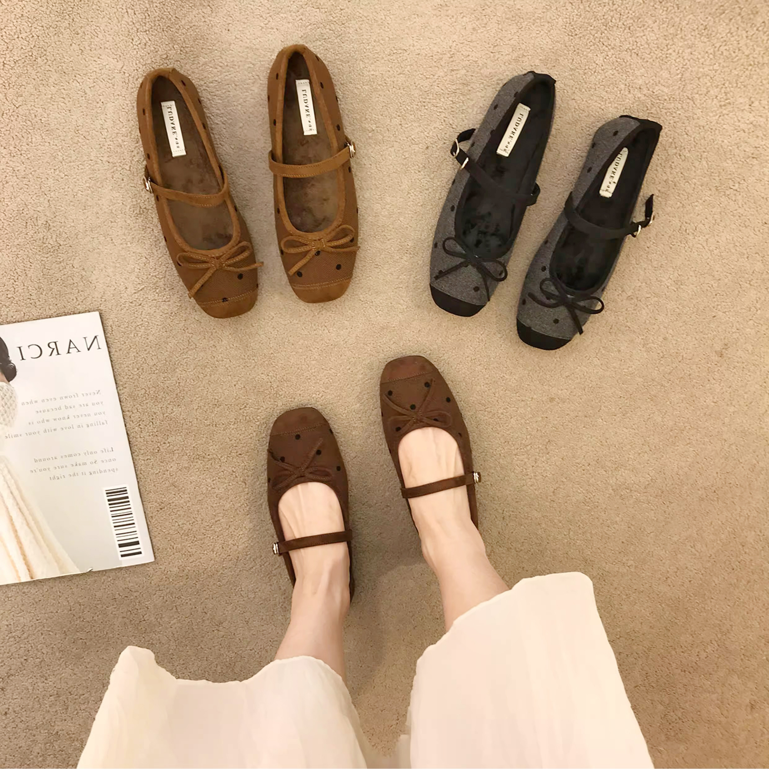 网红法式波点加绒玛丽珍单鞋女2026秋冬仙女风软底温柔保暖豆豆鞋