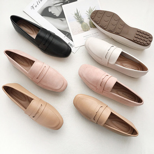 英伦绒面福乐软底小皮鞋女2025新款粉色乐福鞋冬款大码超软不磨脚