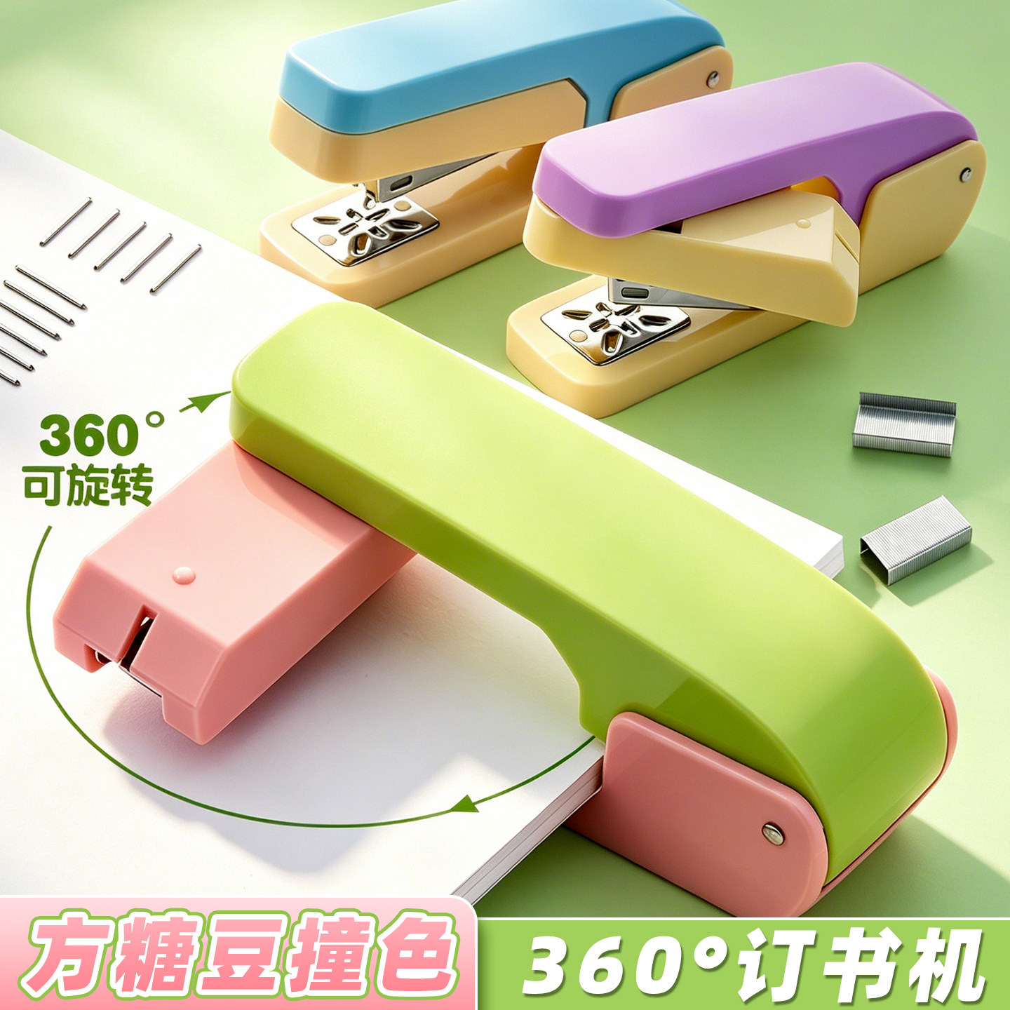 可旋转订书机学生专用高颜值