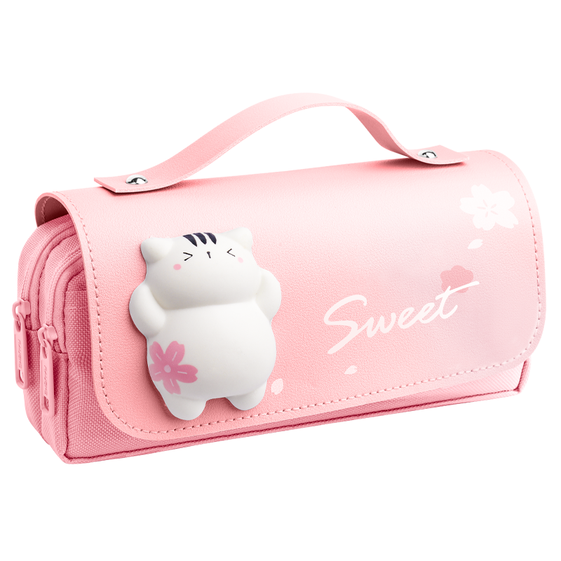 网红解压笔袋ins日系女孩小学生初中大容量多功能新款流行文具盒可爱少女心铅笔盒双层帆布笔盒文具袋高颜值