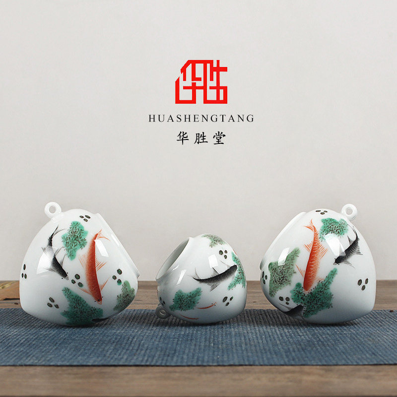 景德镇手绘粉彩金鱼图画眉缸川笼
