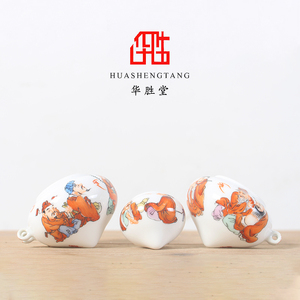 华胜堂 景德镇手绘八仙图中号鸡心罐鸟食罐画眉缸鸟杯 鸟笼配件
