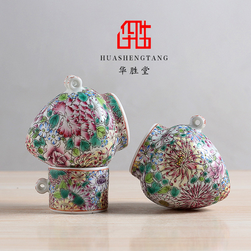 江西景德镇华胜堂手绘粉彩万花图上海鸡心画眉缸鸟缸鸟笼配件