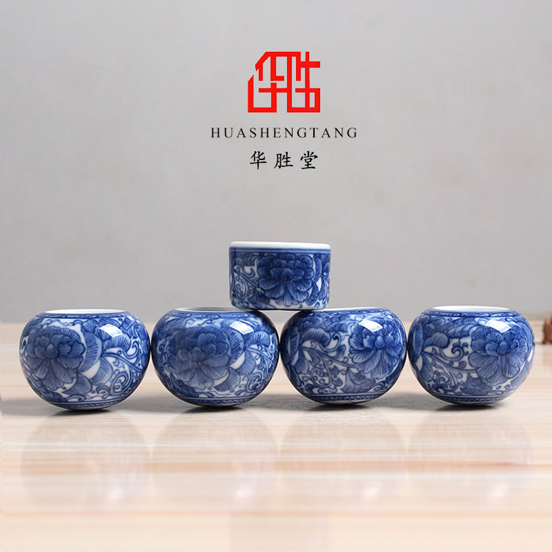 华胜堂手绘青花花卉顶针鸟食罐