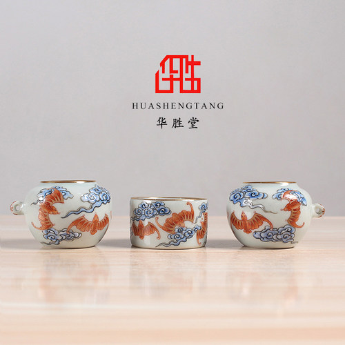 华胜堂 景德镇手绘福从天降点颏百灵罐鸟食罐鸟具小鸟杯 鸟笼配件
