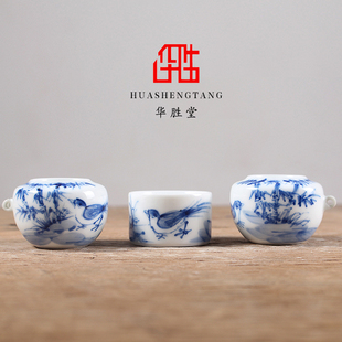 华胜堂 景德镇手绘青花翠鸟图颠颏百灵鸟食罐喂食器 鸟笼配件