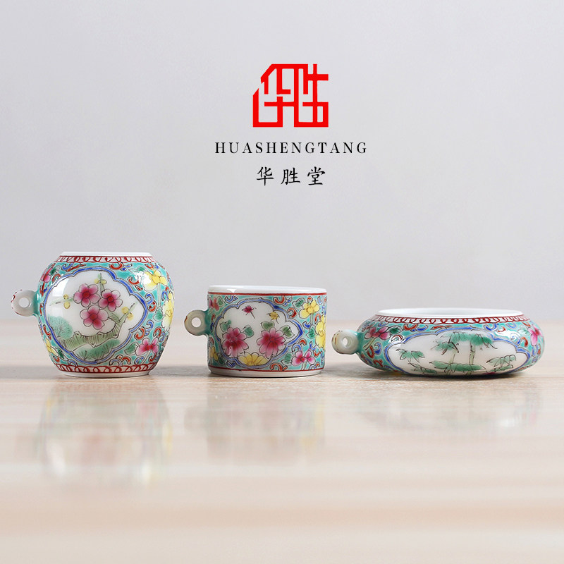 景德镇手绘红黄蓝绣眼杯鸟食罐