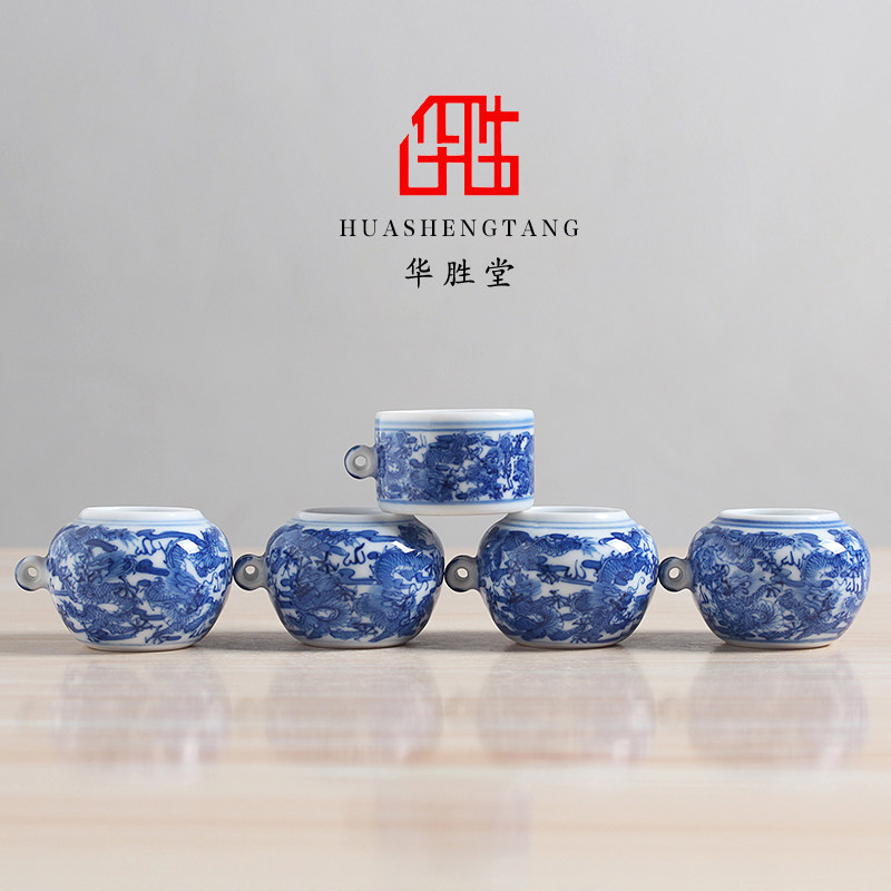 华胜堂手绘青花九龙高档鸟食罐