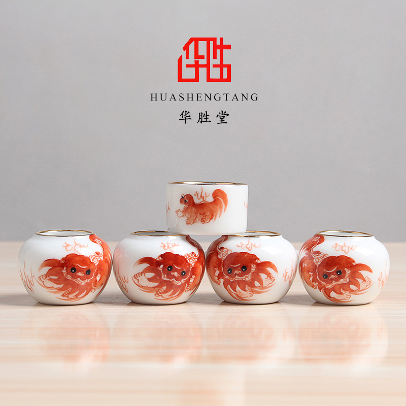 华胜堂景德镇手绘金口狮子图狮子