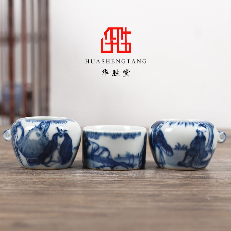 华胜堂 景德镇手绘仿古八仙图点颏罐高档水鸟杯鸟食罐 鸟笼配件