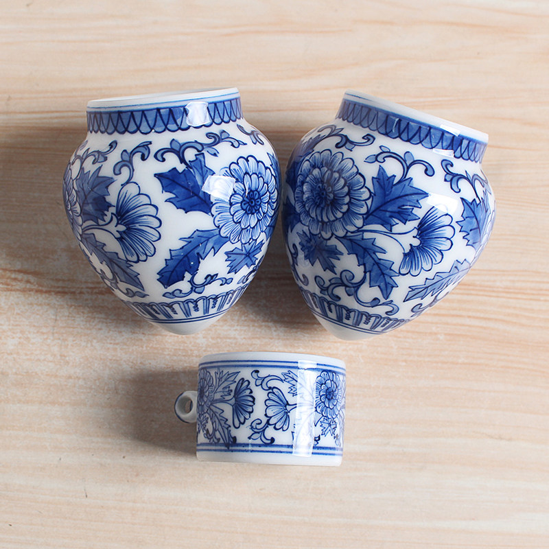 华胜堂 景德镇手绘青花花卉鸟食罐画眉缸上海鸡心杯鸟杯 鸟笼配件
